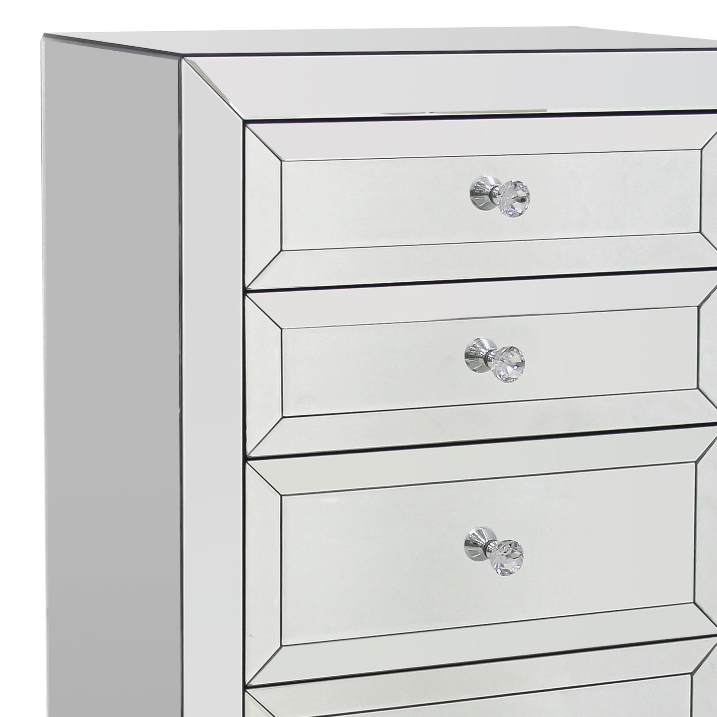 Camelia Tallboy MDF Silver Mirror Five Drawers Sparkling Handle