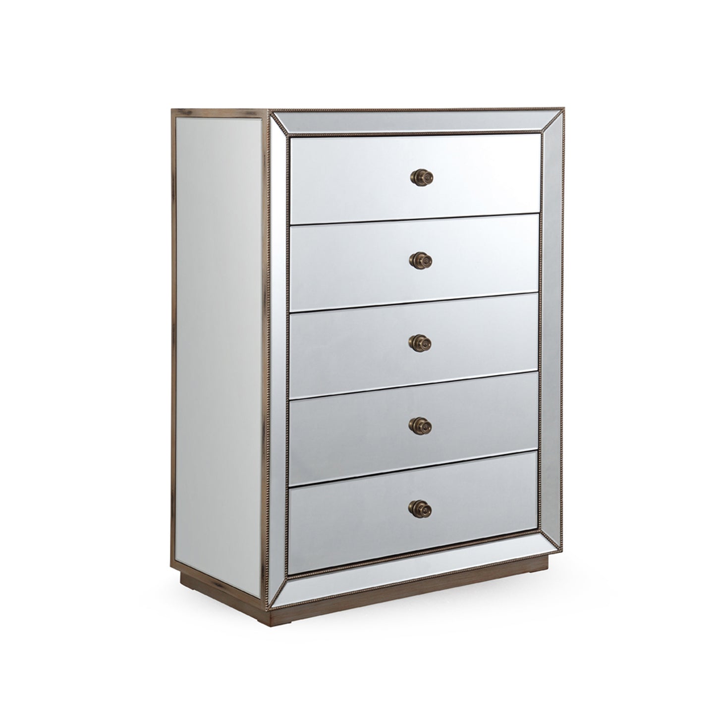 Germany MDF Antique Gold Colour 5 Drawers Mirrored Work Tallboy