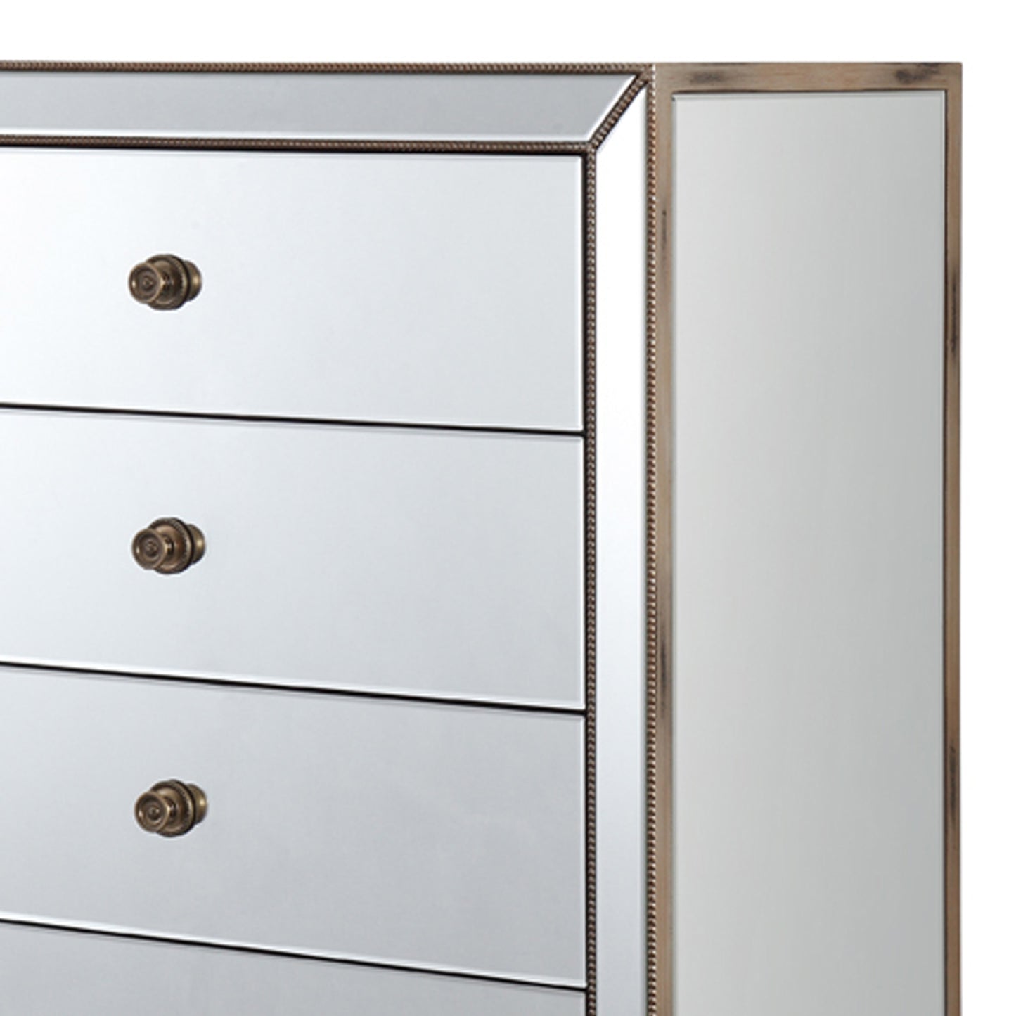 Germany MDF Antique Gold Colour 5 Drawers Mirrored Work Tallboy