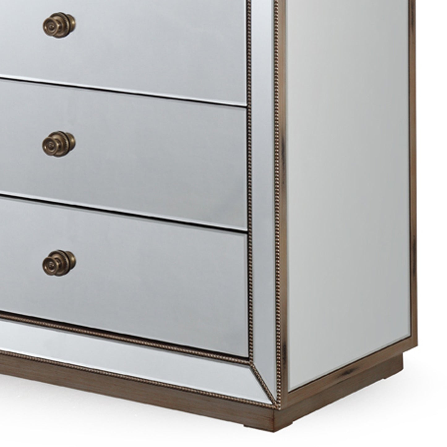 Germany MDF Antique Gold Colour 5 Drawers Mirrored Work Tallboy