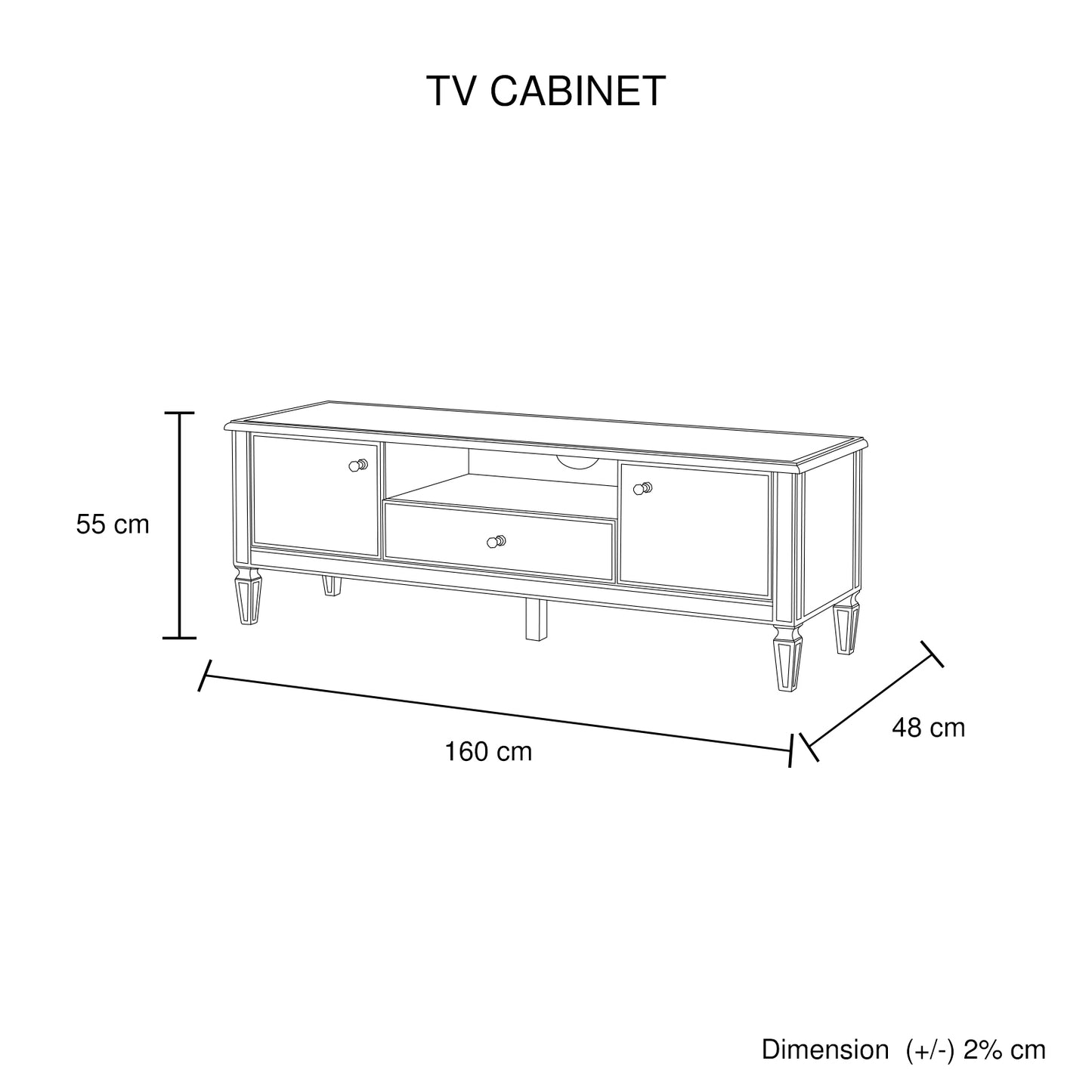 Antique TV Cabinet MDF Construction Wooden Legs Gold Colour Storage Space