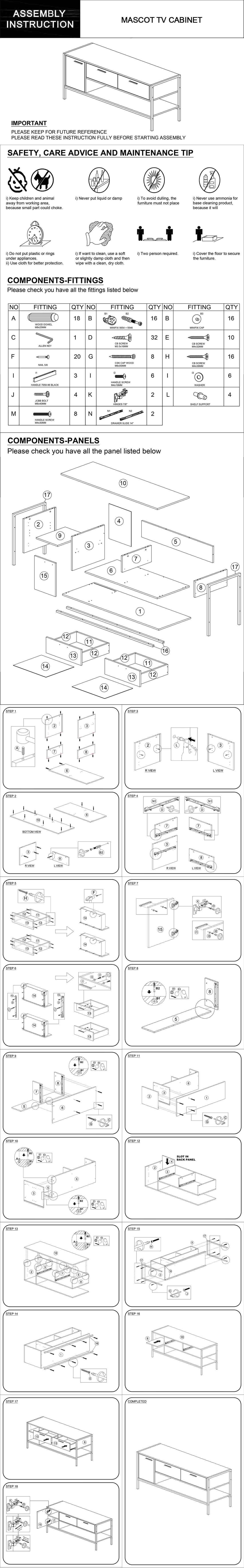 Mascot 2 Drawers Storage Particle Board Constructed TV Cabinet in Oak Colour