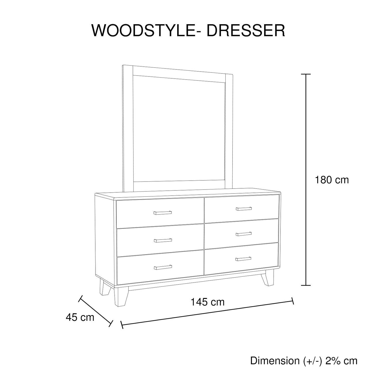 Woodstyle Dresser Solid Timber Light Brown 6 Drawers In Rustic Texture with Mirror