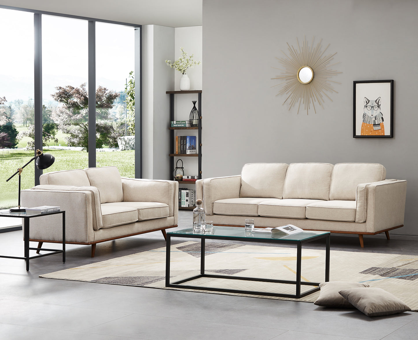 York 3+2 Seater Sofa Fabric Or PU Leatherette Lounge Set With Wooden Frame In Multiple Colour