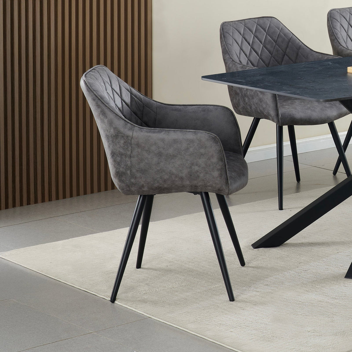 Cove Dining Chairs Set of 2 Grey Fabric Upholstered Grid Design