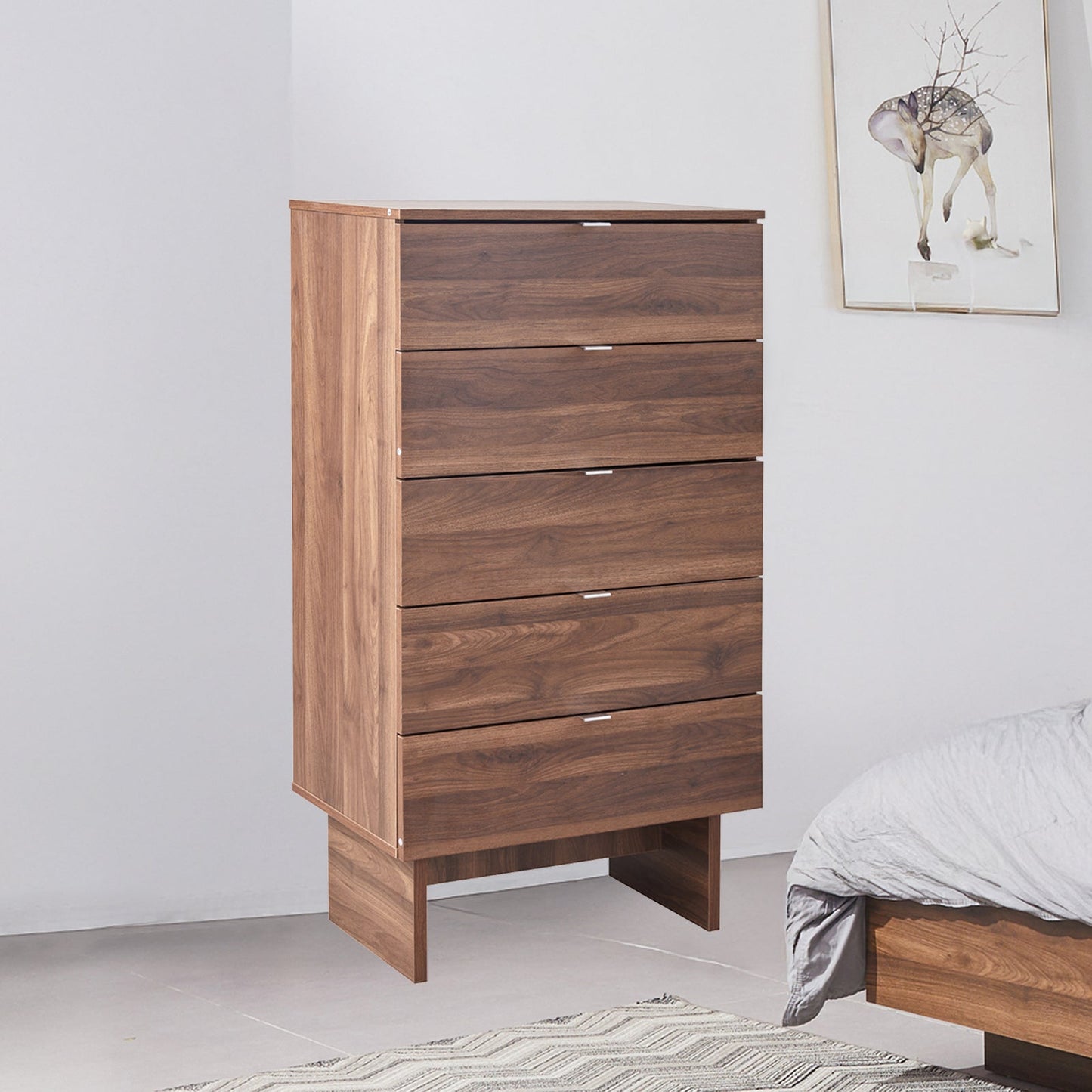 Myles MDF Board Tallboy with Melamine Finishing 5 Drawers Slim Metal Handles