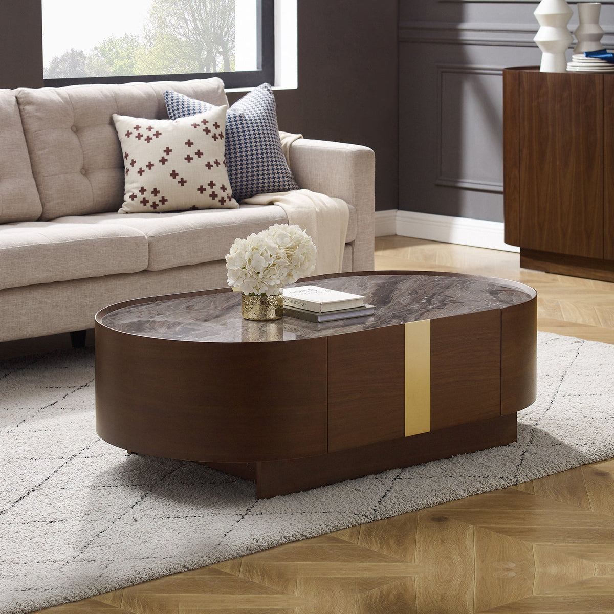 Venus Dark Walnut Coffee Table with Storage Compartment
