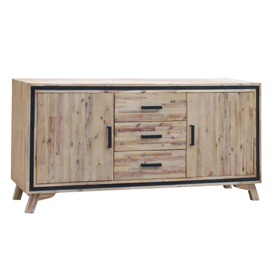 Seashore Buffet In Solid Acacia Timber with Black Border In Silver Brush Colour