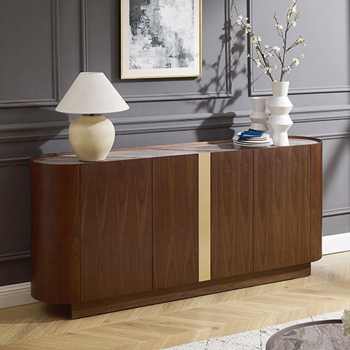 Venus Dark Walnut Color Ceramic Top Buffet with Gold Accent