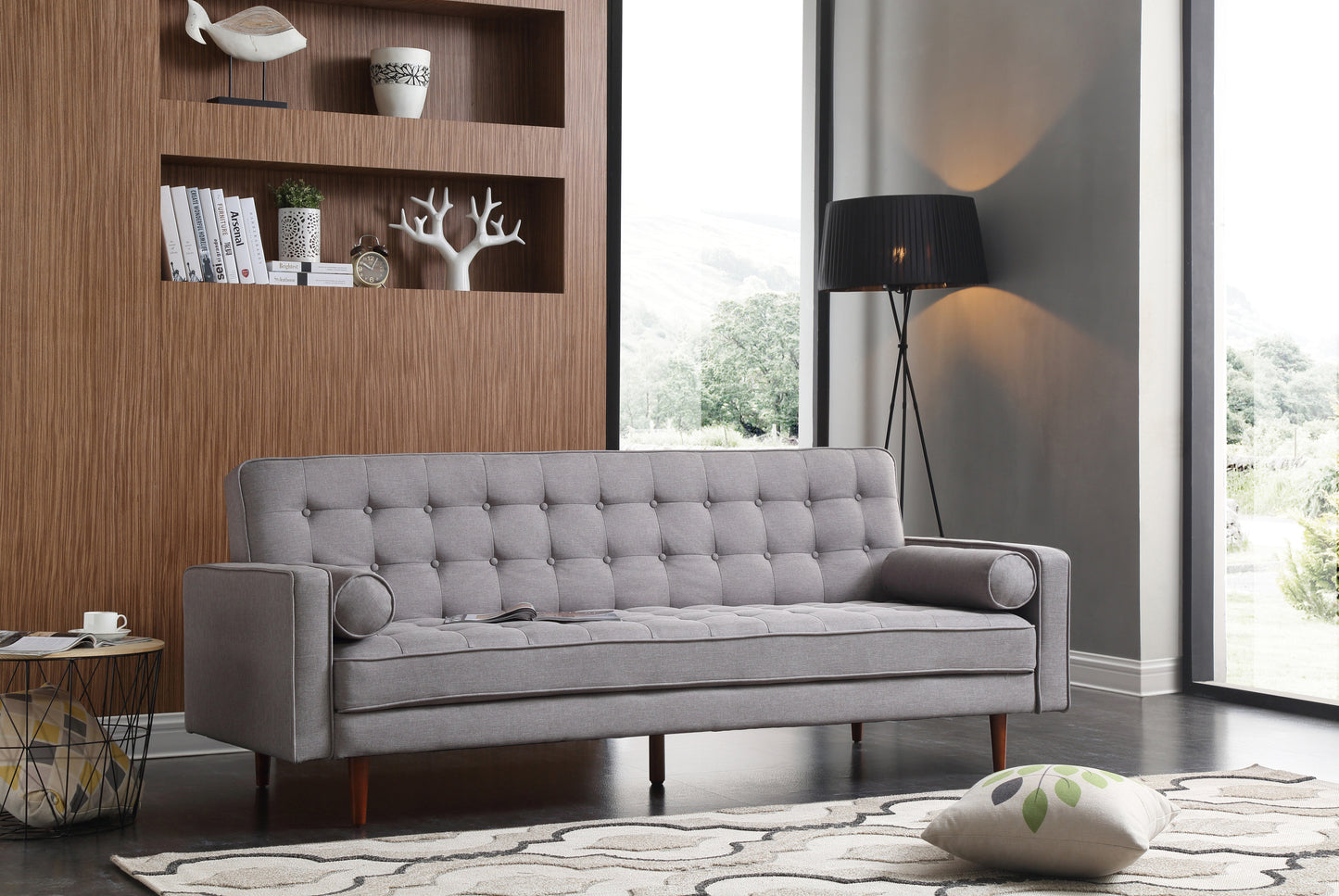 Marcella Multifunctional Standard Fabric 3-Seater Sofa Bed with Button Tufting