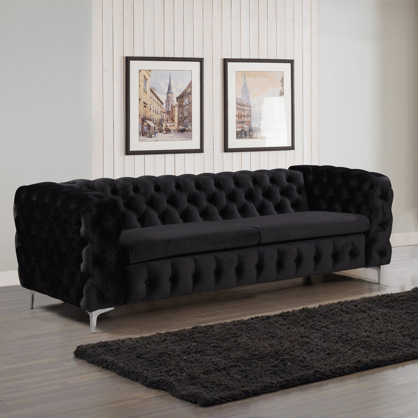 Jacques 3 Seater Sofa Classic Button Tufted Lounge in Black/Grey
