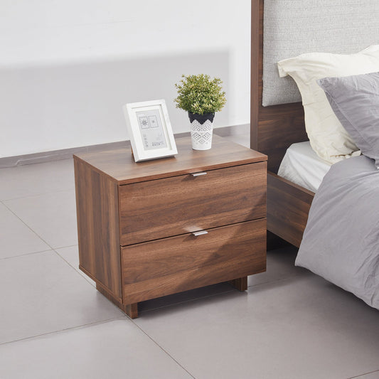 Modern Walnut Nightstand with Drawer & Slim Metal Handles – Wooden Finish