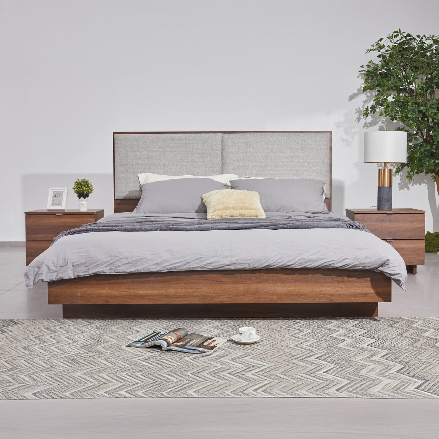 Myles MDF Bed Frame Fabric Upholstered Headboard Foam Padding