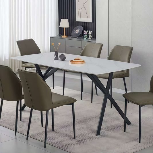 Rex Dining Table Rectangular Shape Sintered Stone Top Powder Coated Iron Legs