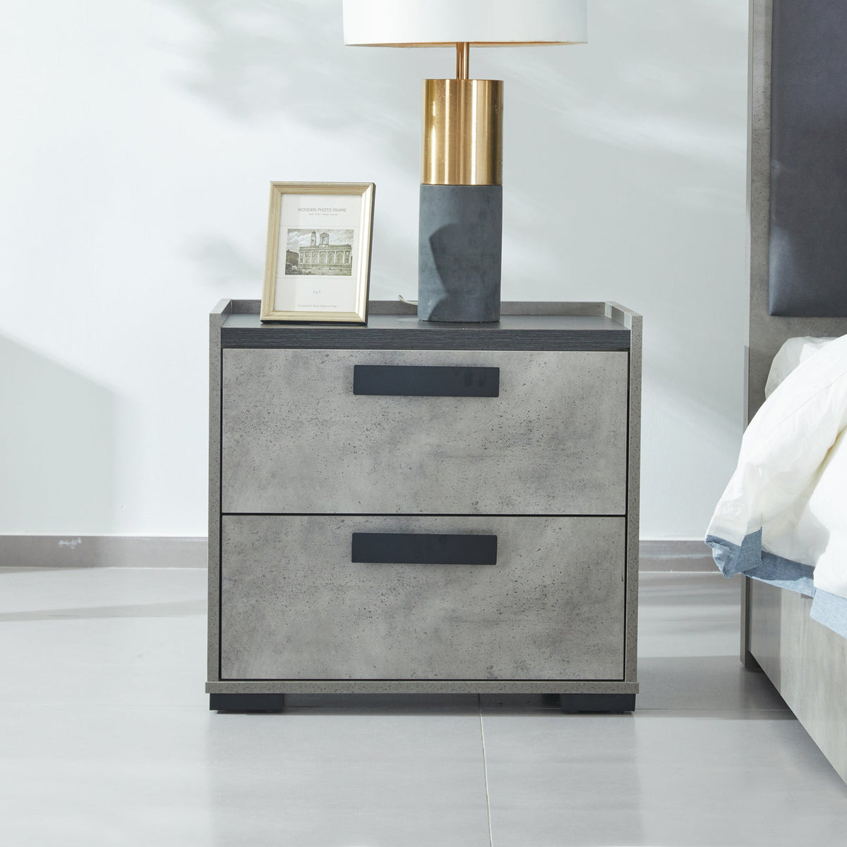 Copper 2 Drawers Wooden Bedside Table with Metal Handles