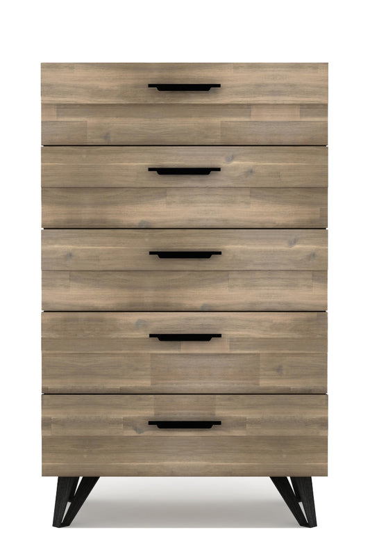 Havana 5 Drawers Tallboy In Solid Acacia Construction with Natural Wood Colour