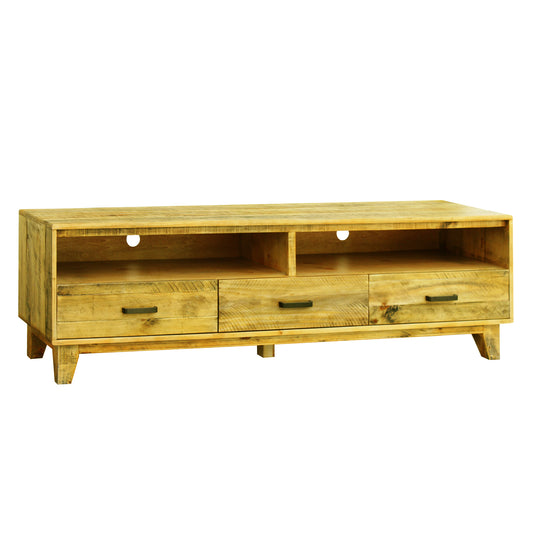 Woodstyle Solid Timber Light Brown 3 Drawers TV Cabinet in Rustic Texture