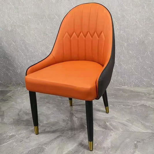 Lotus 2X Leatherette Upholstery Orange Color Dining Chair with Powder Coating Steet Feet