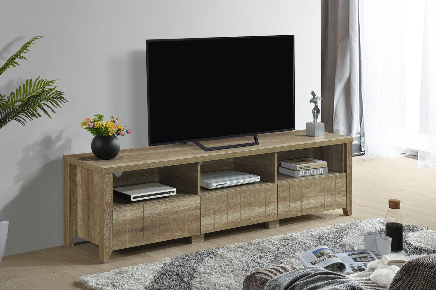 Cielo 3 Drawers MDF Natural Wood TV Cabinet with Wooden leg