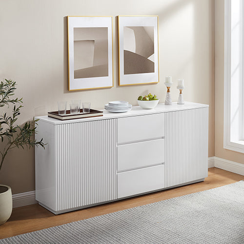 Brianna High Gloss White Buffet with Storage Drawers