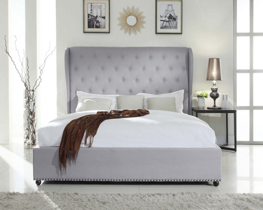 Paris Quality Linen Fabric Upholstered Wing Bed Frame with Detailing High Bedhead