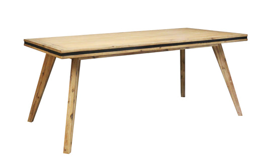 Seashore Dining Table In Solid Acacia Timber In Silver Brush Colour with Black Border