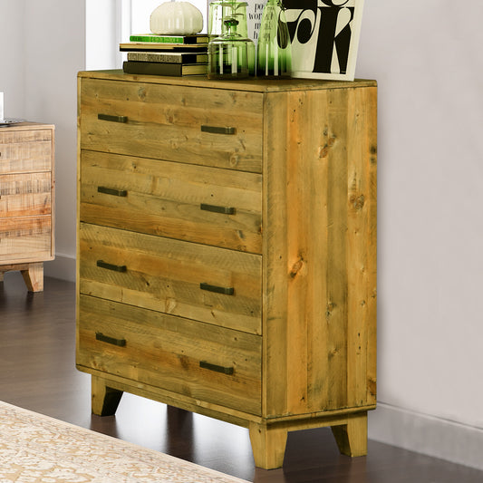 Woodstyle Light Brown Rustic Texture 4 Drawers Tallboy In Solid Pine Timber