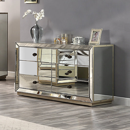Germany MDF Mirrored Work 6 Drawers Gold Colour Dresser