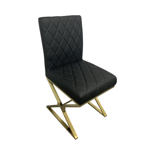 Daisy 2X Dining Chair Stainless Gold Frame & Seat Black PU Leather