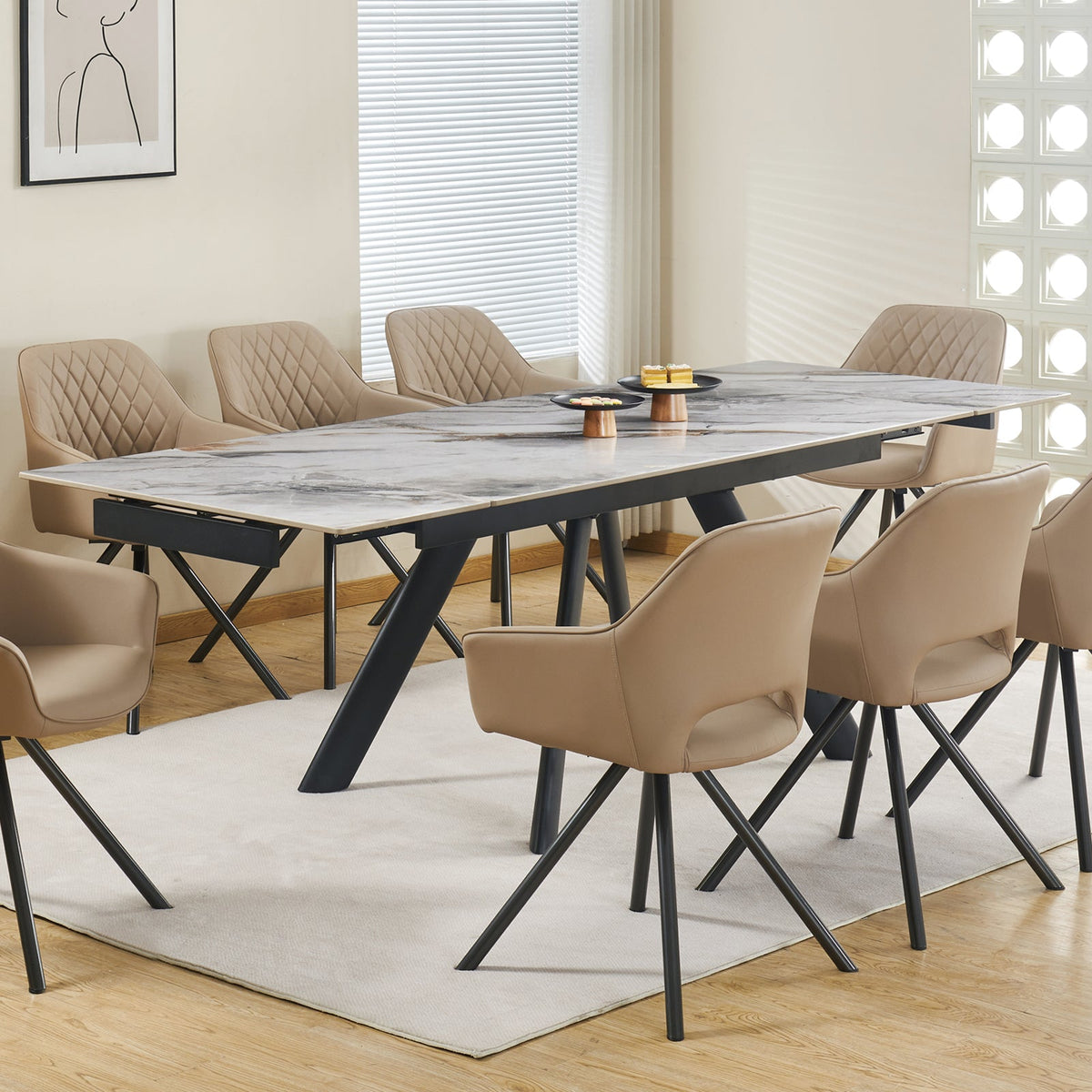 Lena Sintered Stone Top Sturdy Feet Powder Coating Dining Table