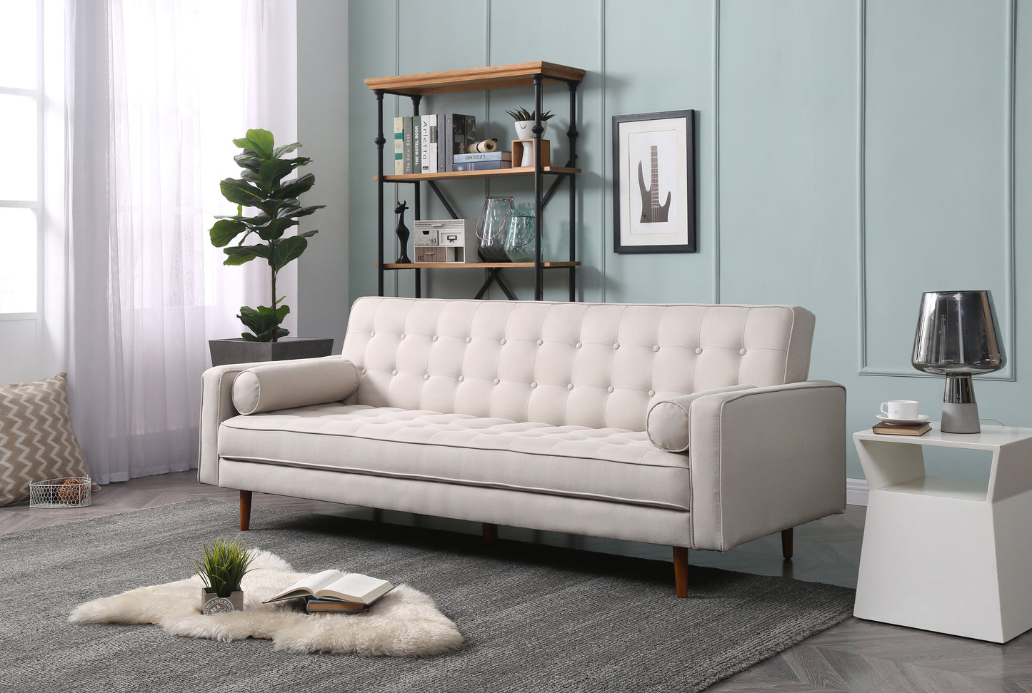 Marcella Multifunctional Standard Fabric 3-Seater Sofa Bed with Button Tufting