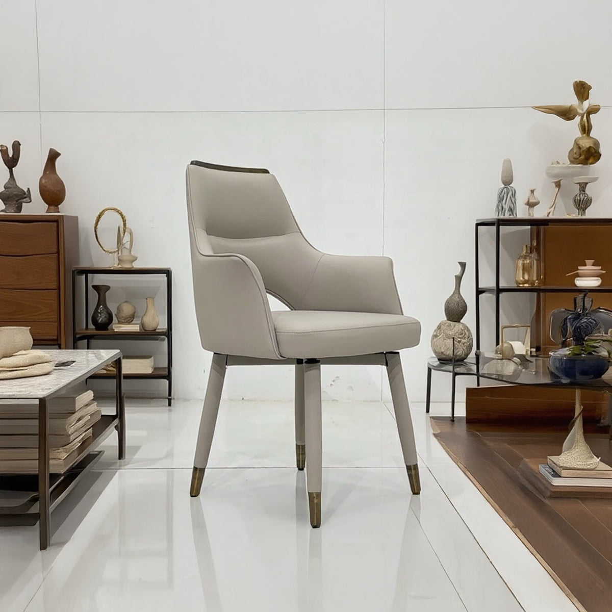 Luna 2x Dining Chair Leather Upholstery Swivel Feature Matt Brass Legs