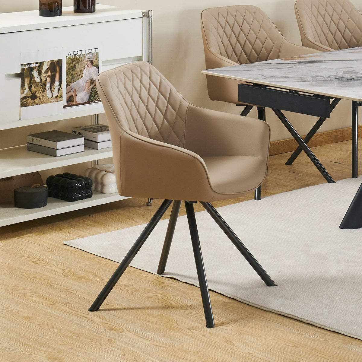 Lena Set of 2 PU Leather Swivel Dining Chairs – Padded Upholstery & Powder-Coated Metal Legs