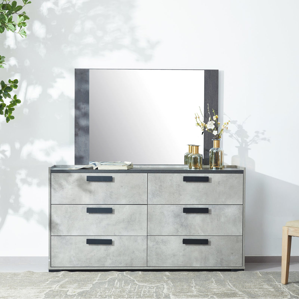 Copper Wooden Dresser with 6 Drawers & Metal Handles