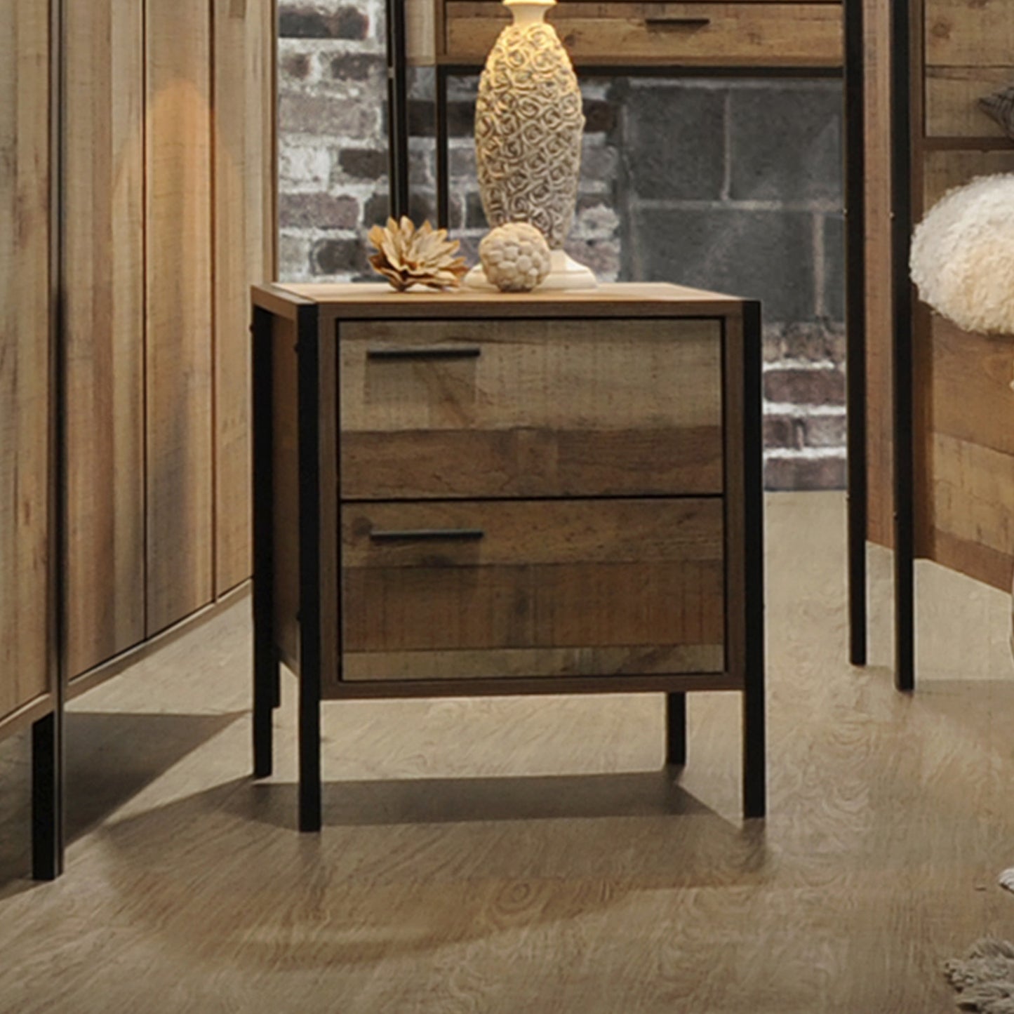 Mascot 2 Drawers Particle Board Bedside Table Night Stand In Oak Colour