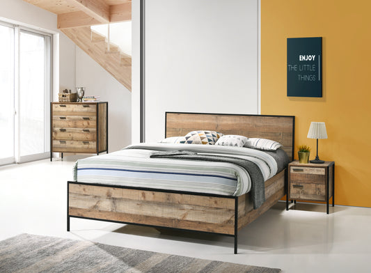 Mascot Queen Particle Board Metal Border Bed Frame in Oak Colour