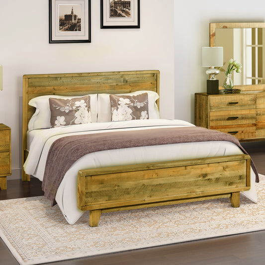 Woodstyle Solid Pine Wood In Rustic Texture Light Brown Colour Queen Bed Frame