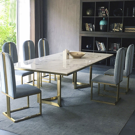 Fancy Dining Table Stainless Gold Frame & Top Marble in Multiple Colour (1X Dining Table ✪ 6X Chair)