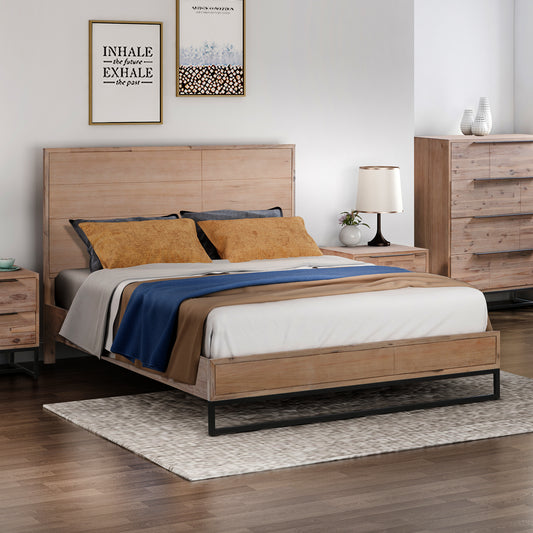 Hannah Light Oak Colour Bed Frame in Solid Timber Veneered MDF