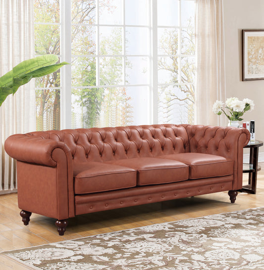 Madeline 3S Brown Colour Premium PU Leather Sofa