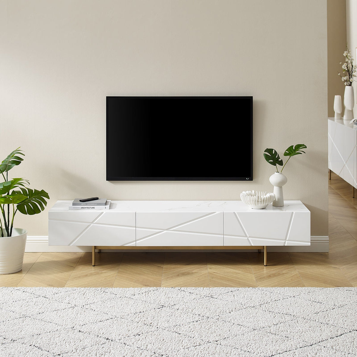 Amelia White TV Cabinet with Ceramic Top