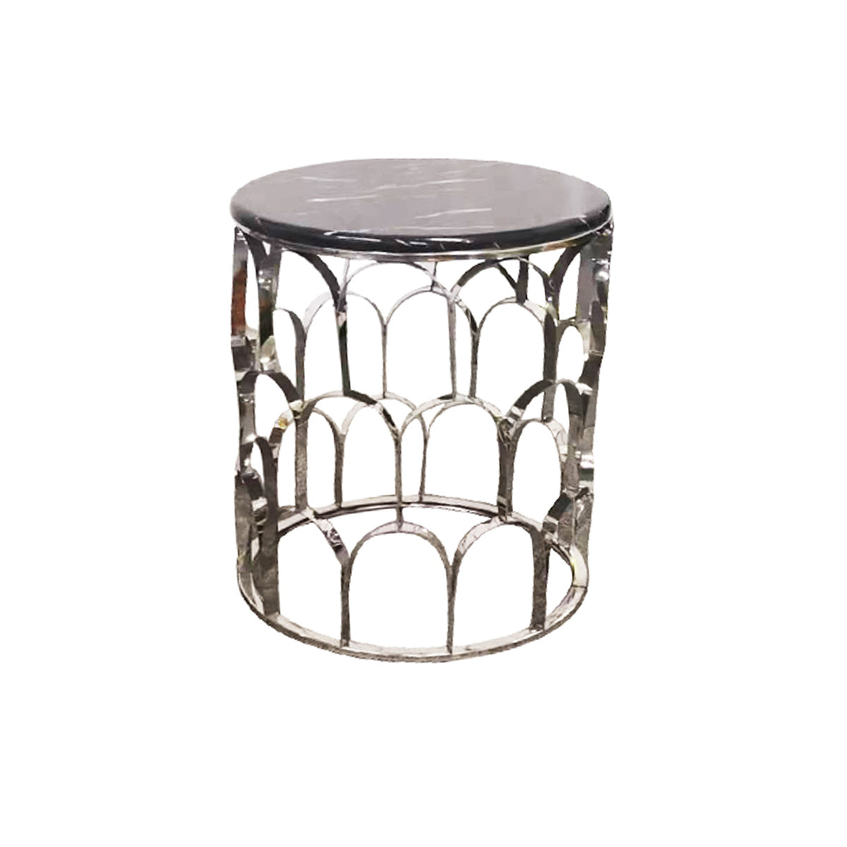 Falcon Round Lamp Table Faux Marble Top Electroplating Silver