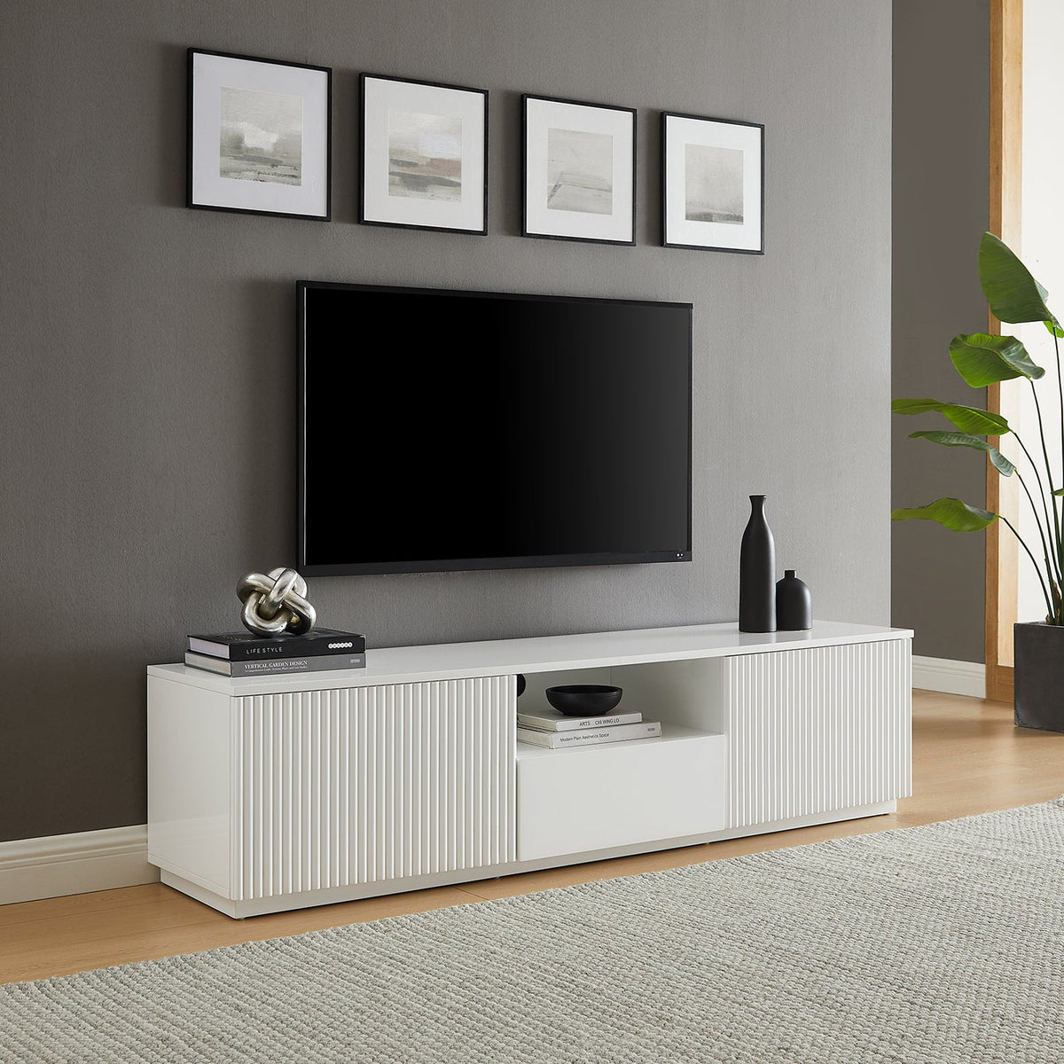 Brianna High Gloss White TV Cabinet with Open Shelf