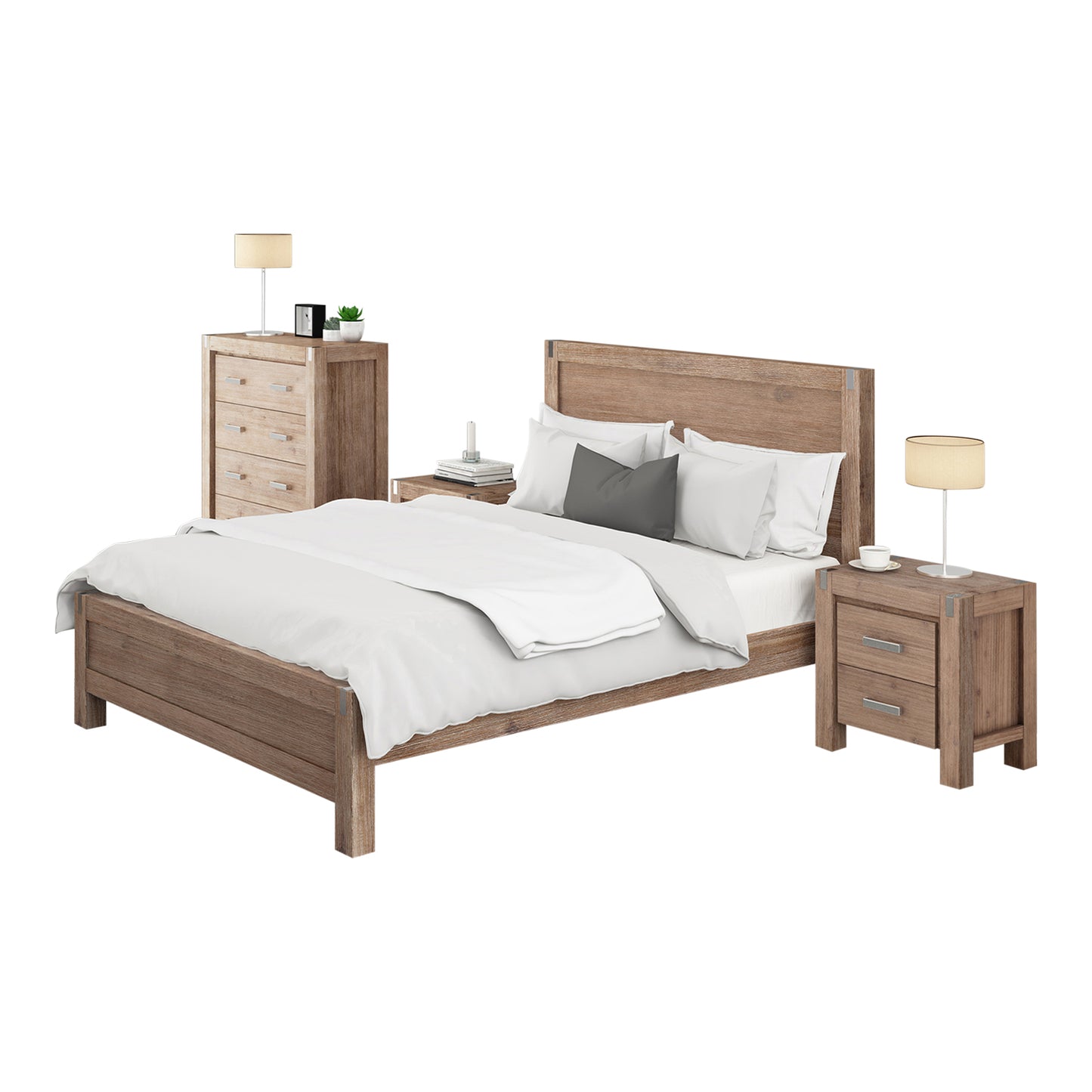 Nowra Bedroom Suite 4 Pcs In Solid Acacia Timber In Multiple Size & Colour