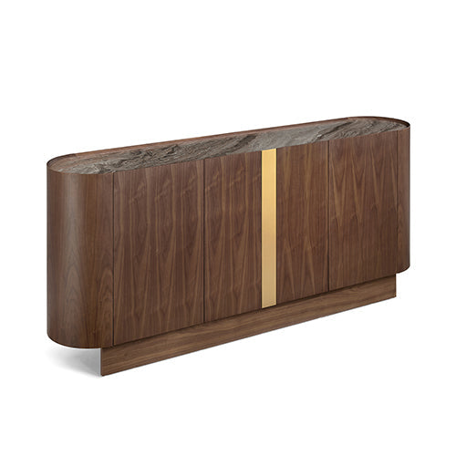 Venus Dark Walnut Color Ceramic Top Buffet with Gold Accent
