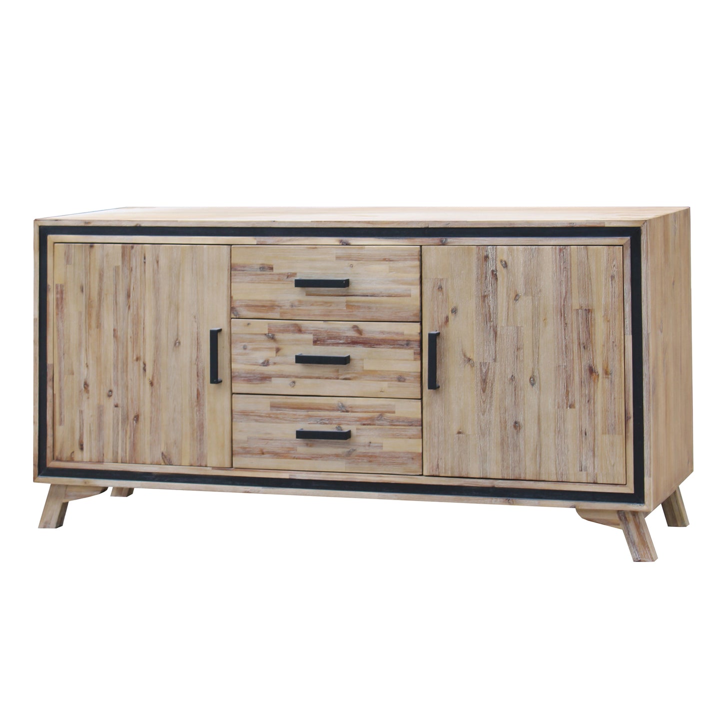 Seashore Buffet In Solid Acacia Timber with Black Border In Silver Brush Colour