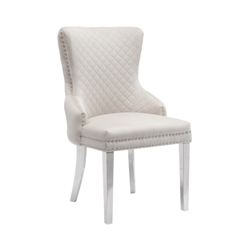 Lyon Set of 2 Beige Velvet Dining Chairs – Button Studded Ring Back Design