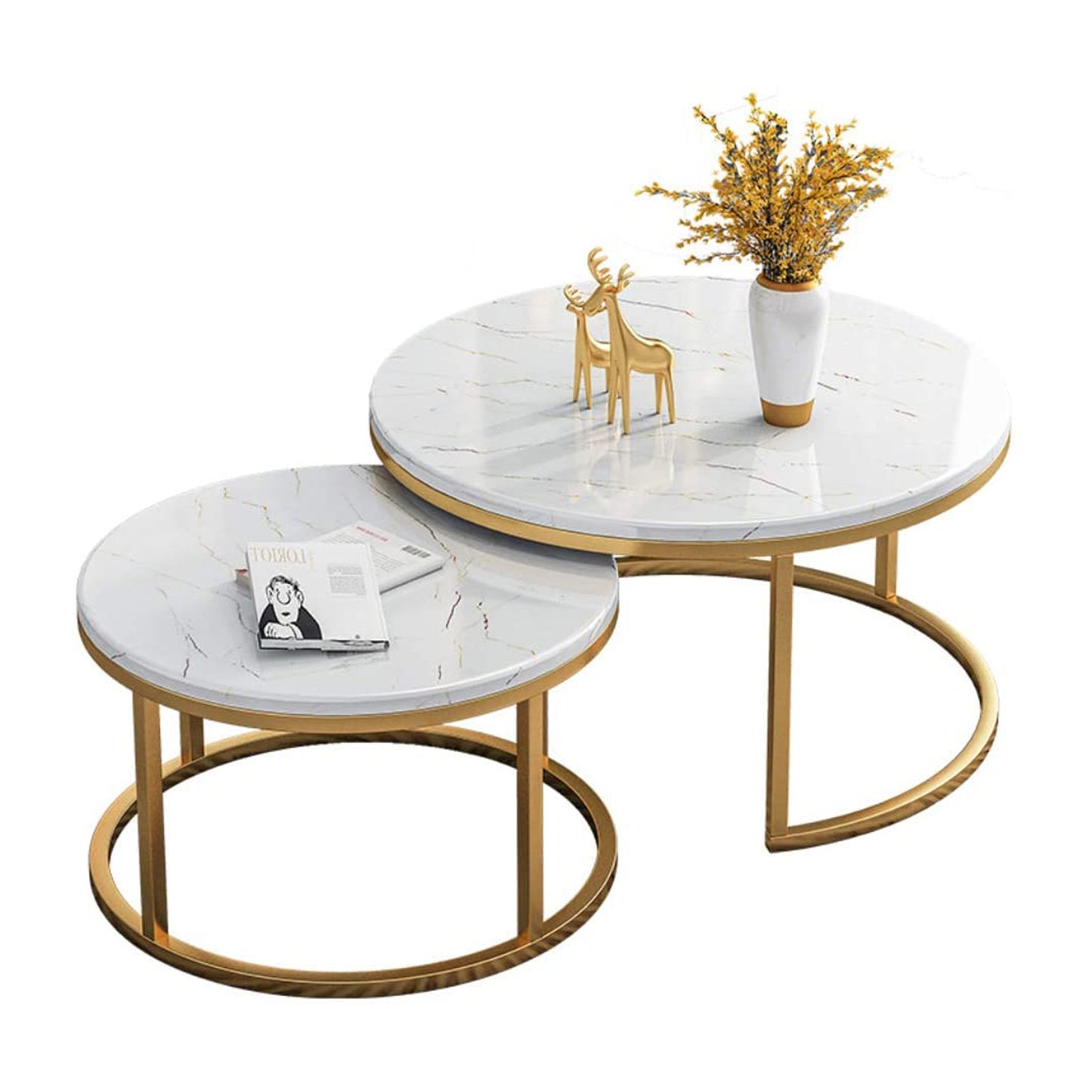 Mars Coffee Table Stainless Gold Frame & Top Marble White