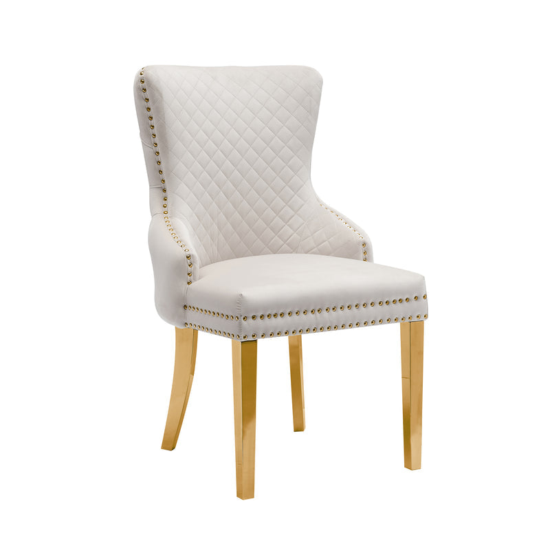 Lyon Set of 2 Beige Velvet Dining Chairs – Button Studded Ring Back Design