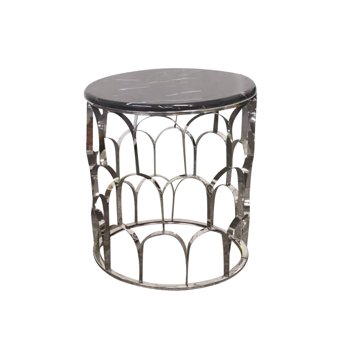 Falcon Round Lamp Table Faux Marble Top Electroplating Silver